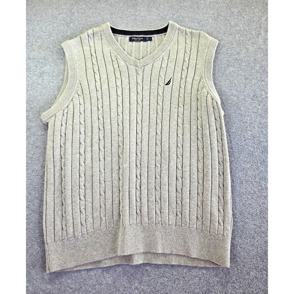 Nautica Men's L Gray Chunk Cable Knit  Preppy Grandpacore Gray Vintage